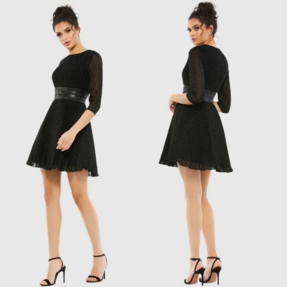 Ieena for Mac Duggal Shimmer Infused Pleated Mini Dress Black Sz 8, 10 NWT